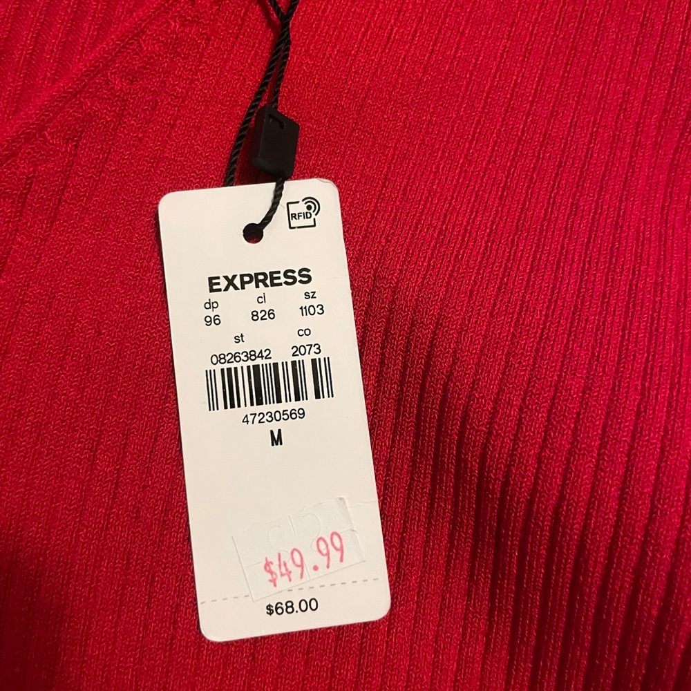 Express Red V-Neck Ribbed Sweater - Picture 2 of 3